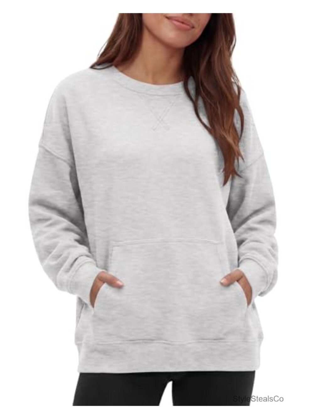 Oversized Crewneck Sweatshirt Pullover Women Cotton Blend Drop Shoulder